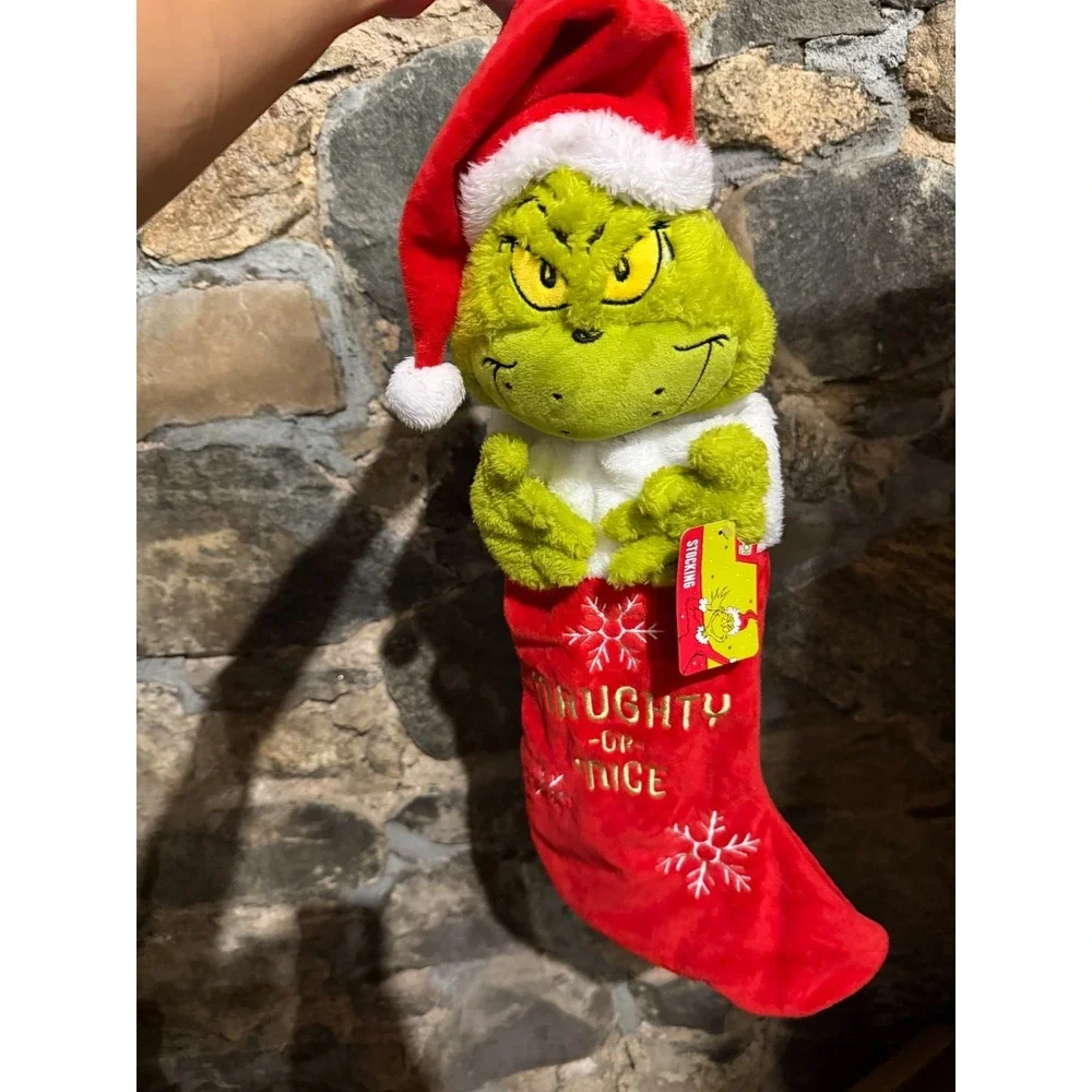 Dr. Seuss The Grinch Naughty or Nice Plush Christmas Stocking 3D Santa Hat NEW